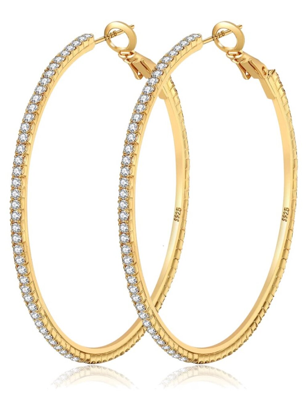 Rhinestone Hoop Earrings Sterling Silver Post Hypoallergenic